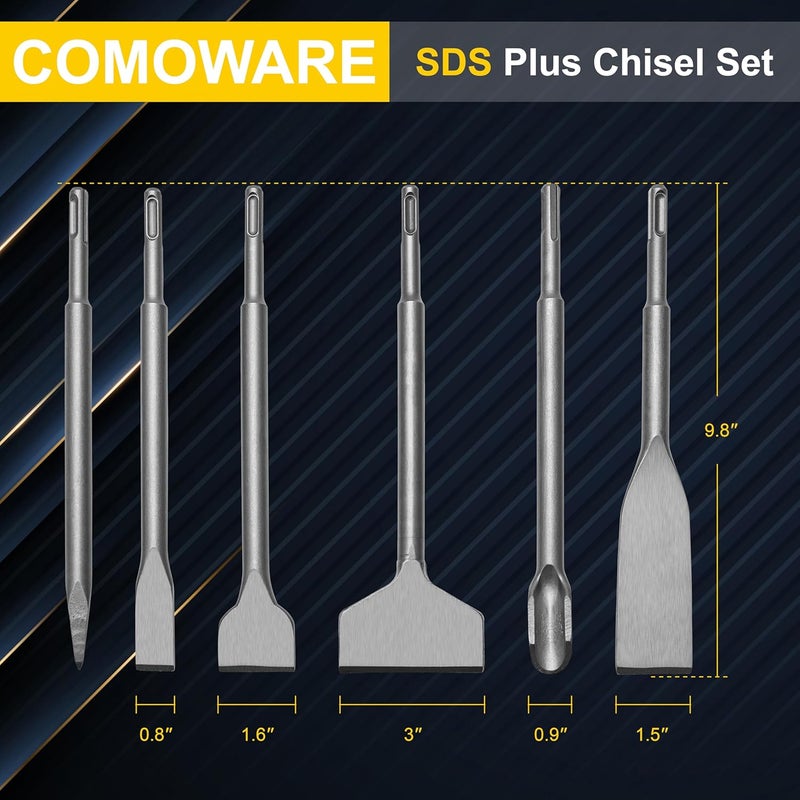 Kirphealy 6pcs SDS Plus Chisels, SDS Plus Compatible, 40CR Steel, Masonry Chisel Set, Tile Removal, Wall Chasing, Floor Scraping - Image 4